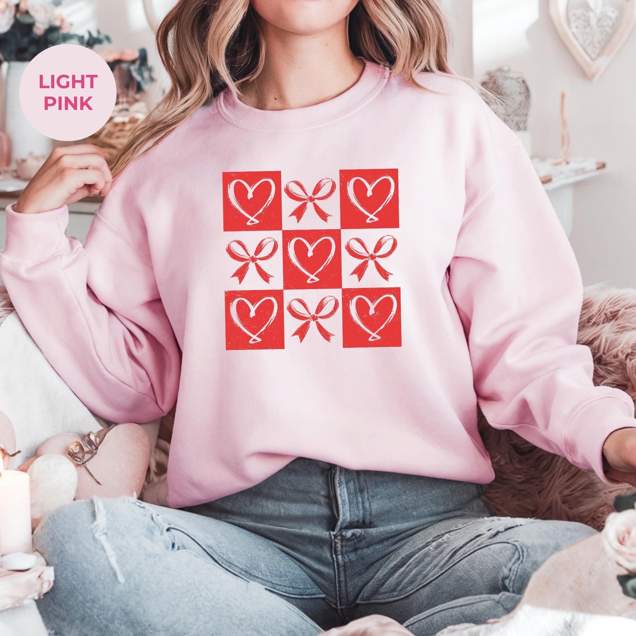 Red Hearts Valentines Sweatshirt, Women's Valentine's Day Top, Love Theme Shirt, Romantic Gift