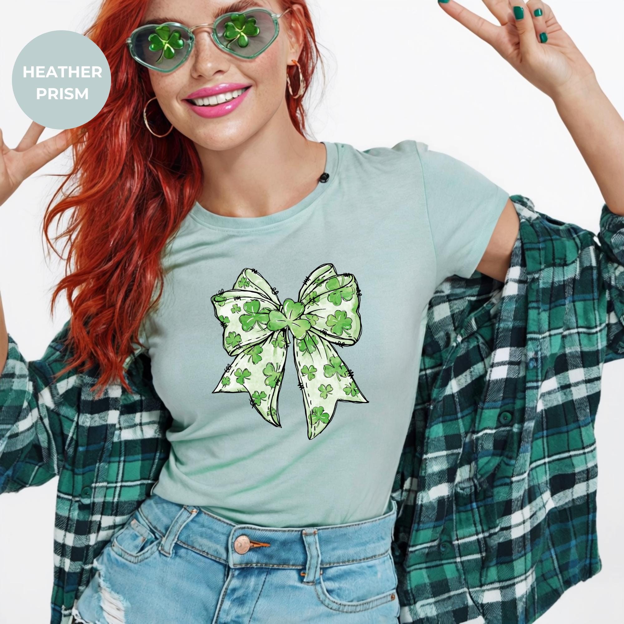 St. Patrick's Day Ribbon Shirt for Women – Funny Irish Tee – Lucky Clover Shamrock Top – Cute St. Patty’s Outfit – Aesthetic Crochet T Shirt