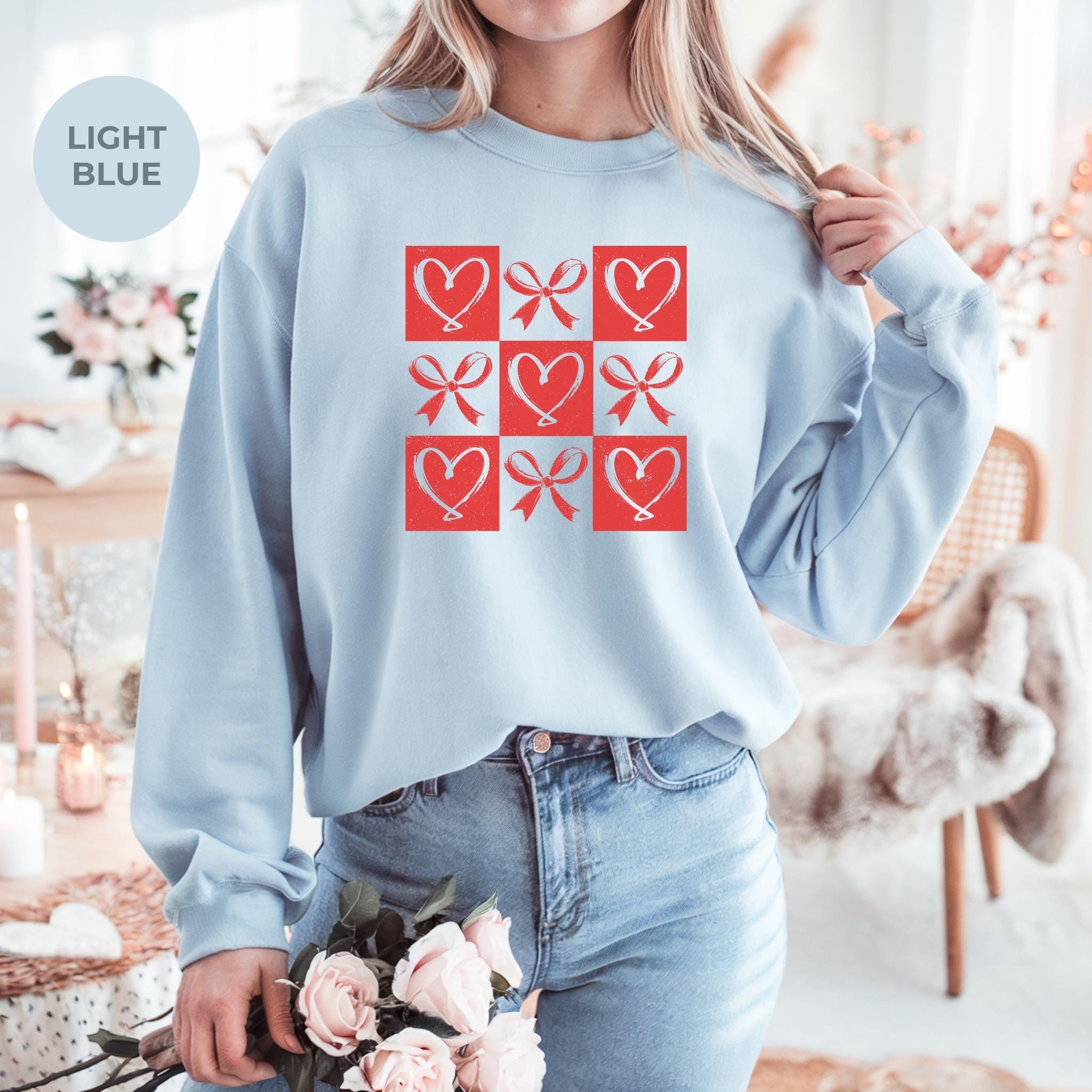 Red Hearts Valentines Sweatshirt, Women's Valentine's Day Top, Love Theme Shirt, Romantic Gift