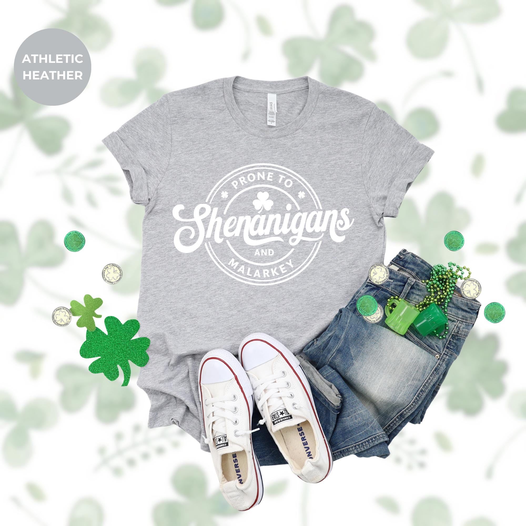 St. Patrick's Day T-Shirt for Women – Prone to shenanigans and malarkey, Funny Irish Tee – Lucky Clover Top – Aesthetic Crochet Shirt