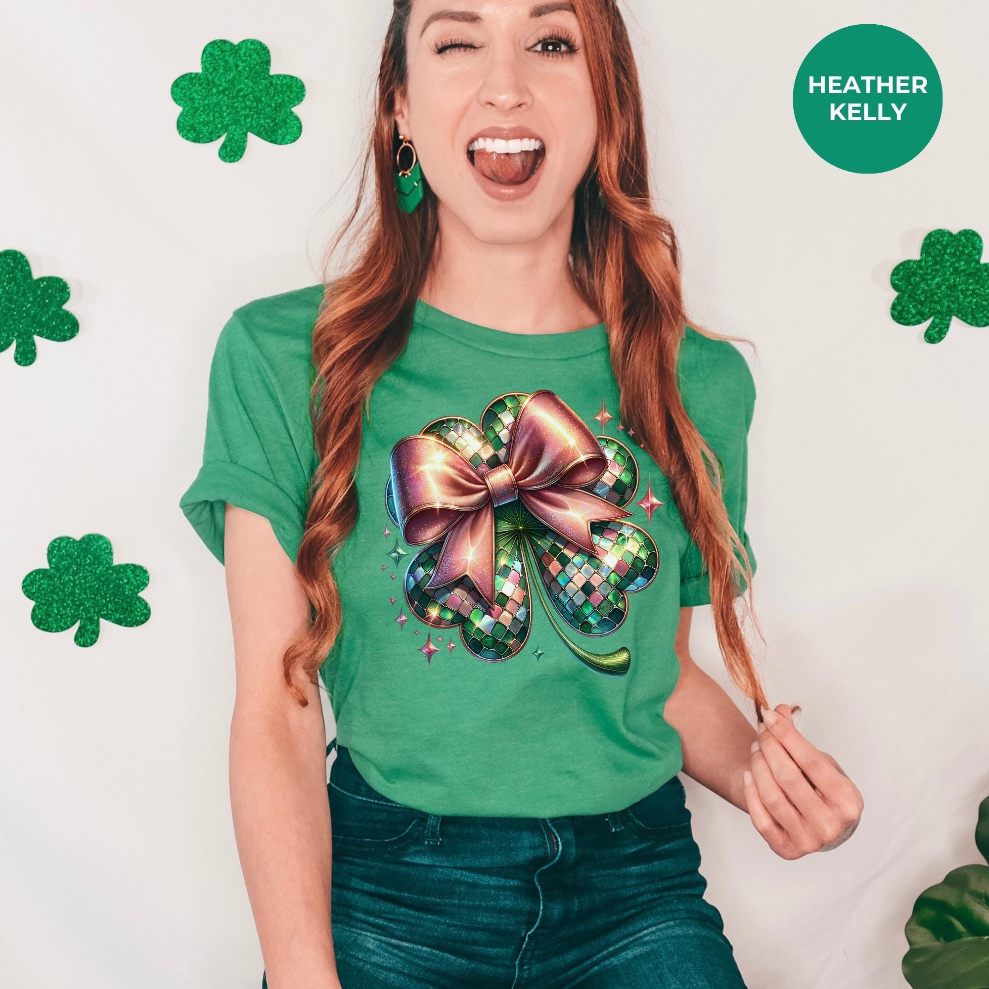 flower ribbon shirt - St patrick's Day Bow Coquette Day - Green Shirt - Irish Graphic Tee - Funny St. Patrick Day Shirt - Shamrock Shirt