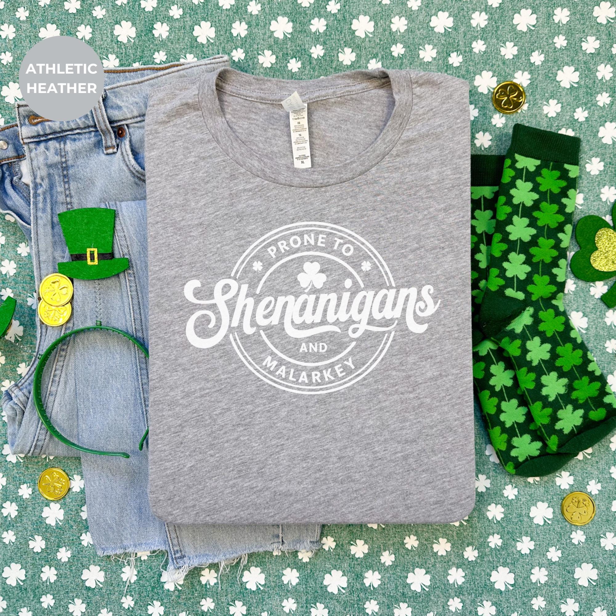 St. Patrick's Day T-Shirt for Women – Prone to shenanigans and malarkey, Funny Irish Tee – Lucky Clover Top – Aesthetic Crochet Shirt