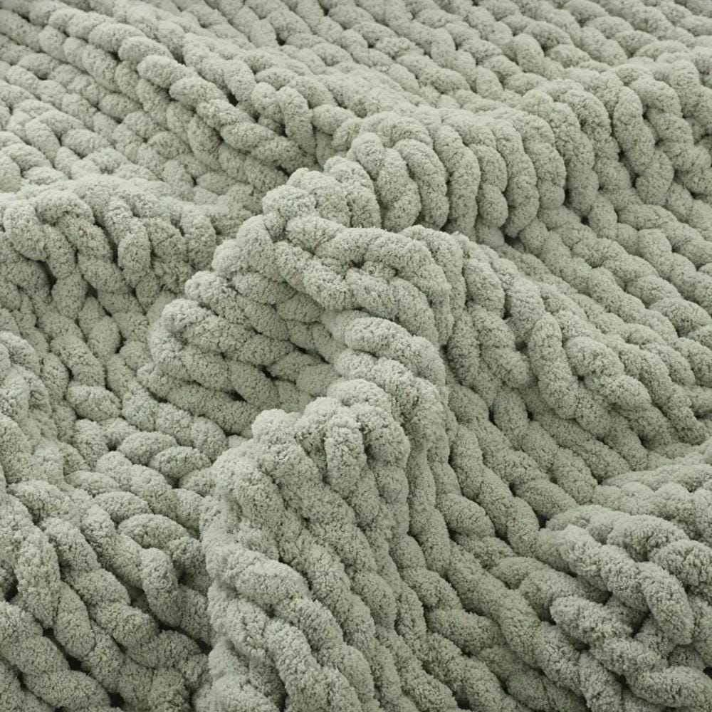 Luxurious Chunky Knit Blanket - Lime Cream Chenille Yarn - 40" x 60" Soft Throw for Cozy Living Room Décor