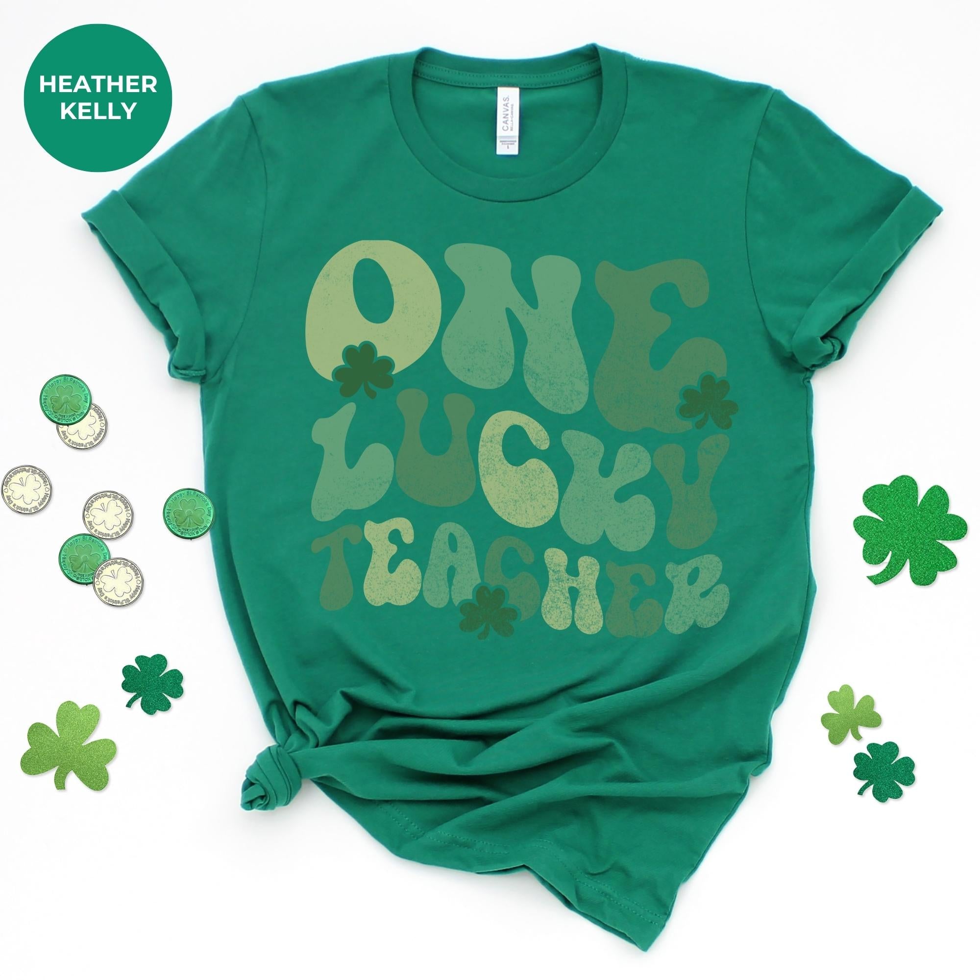 One lucky teacher - St Patrick Day T-Shirt - Lucky Shamrock Tee - Green St Paddy Day Shirt - Irish Graphic - Clover T-Shirt