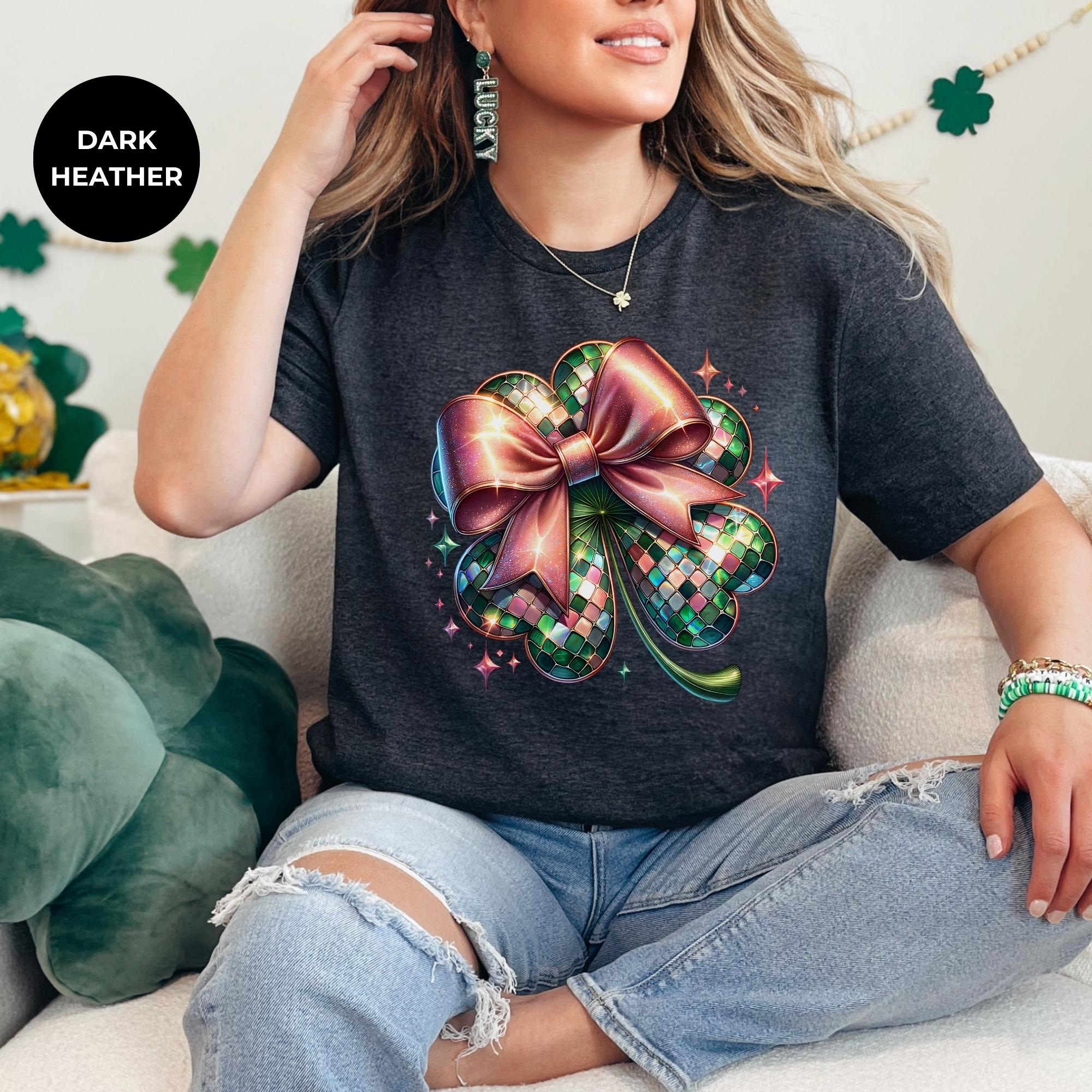 flower ribbon shirt - St patrick's Day Bow Coquette Day - Green Shirt - Irish Graphic Tee - Funny St. Patrick Day Shirt - Shamrock Shirt