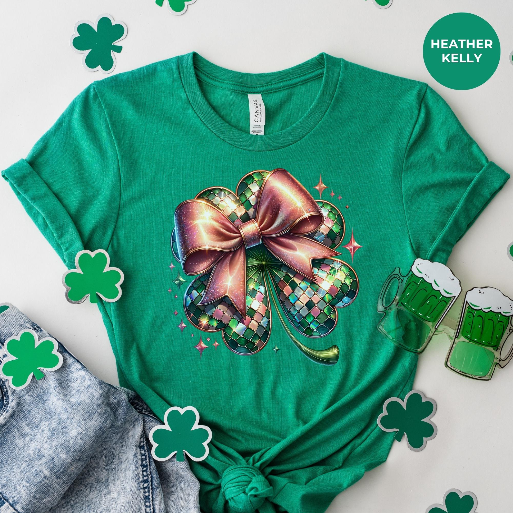 flower ribbon shirt - St patrick's Day Bow Coquette Day - Green Shirt - Irish Graphic Tee - Funny St. Patrick Day Shirt - Shamrock Shirt