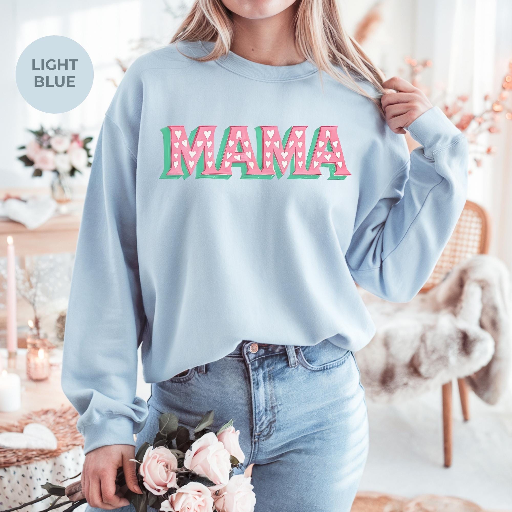 Mama Valentine Sweatshirt | Women's Valentines Day Sweatshirt | Mama Sleeve Print | Mama Heart Sweatshirt | Valentines