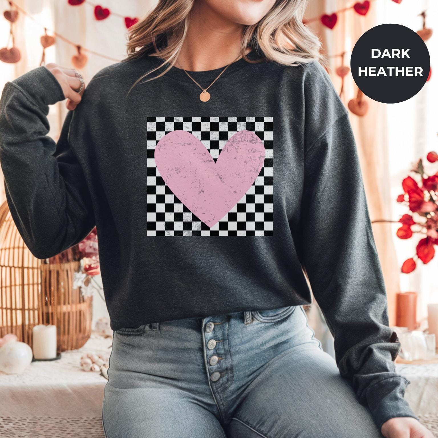 Valentine Sweatshirt for Women – Romantic Heart Pullover – Cute Cozy Gift for Her