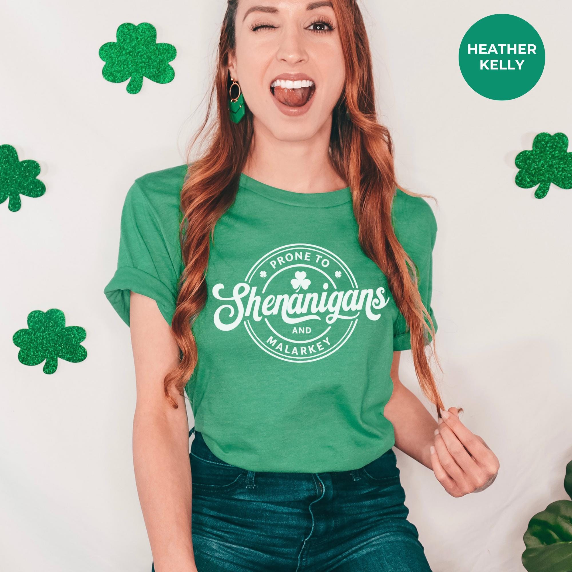 St. Patrick's Day T-Shirt for Women – Prone to shenanigans and malarkey, Funny Irish Tee – Lucky Clover Top – Aesthetic Crochet Shirt