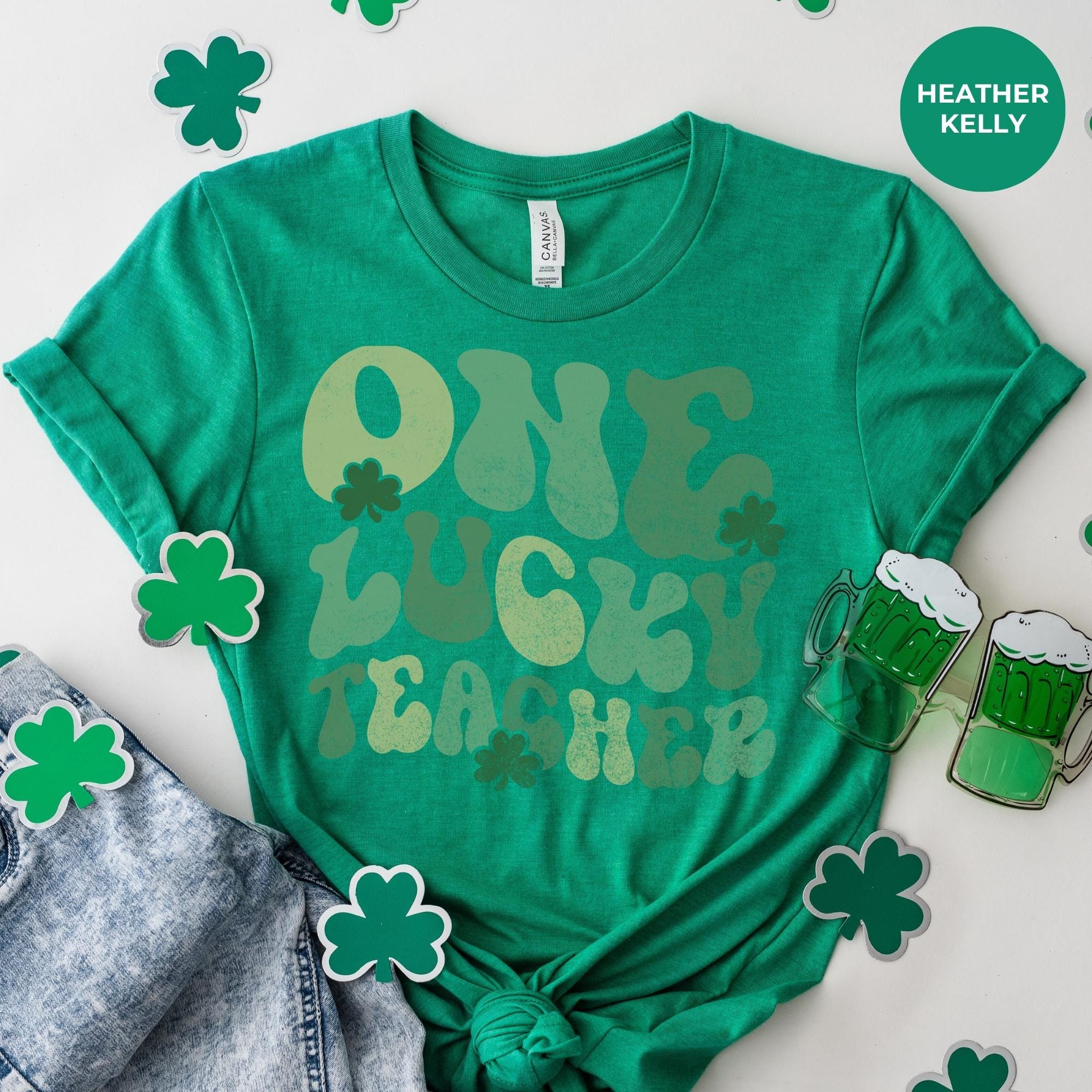 One lucky teacher - St Patrick Day T-Shirt - Lucky Shamrock Tee - Green St Paddy Day Shirt - Irish Graphic - Clover T-Shirt