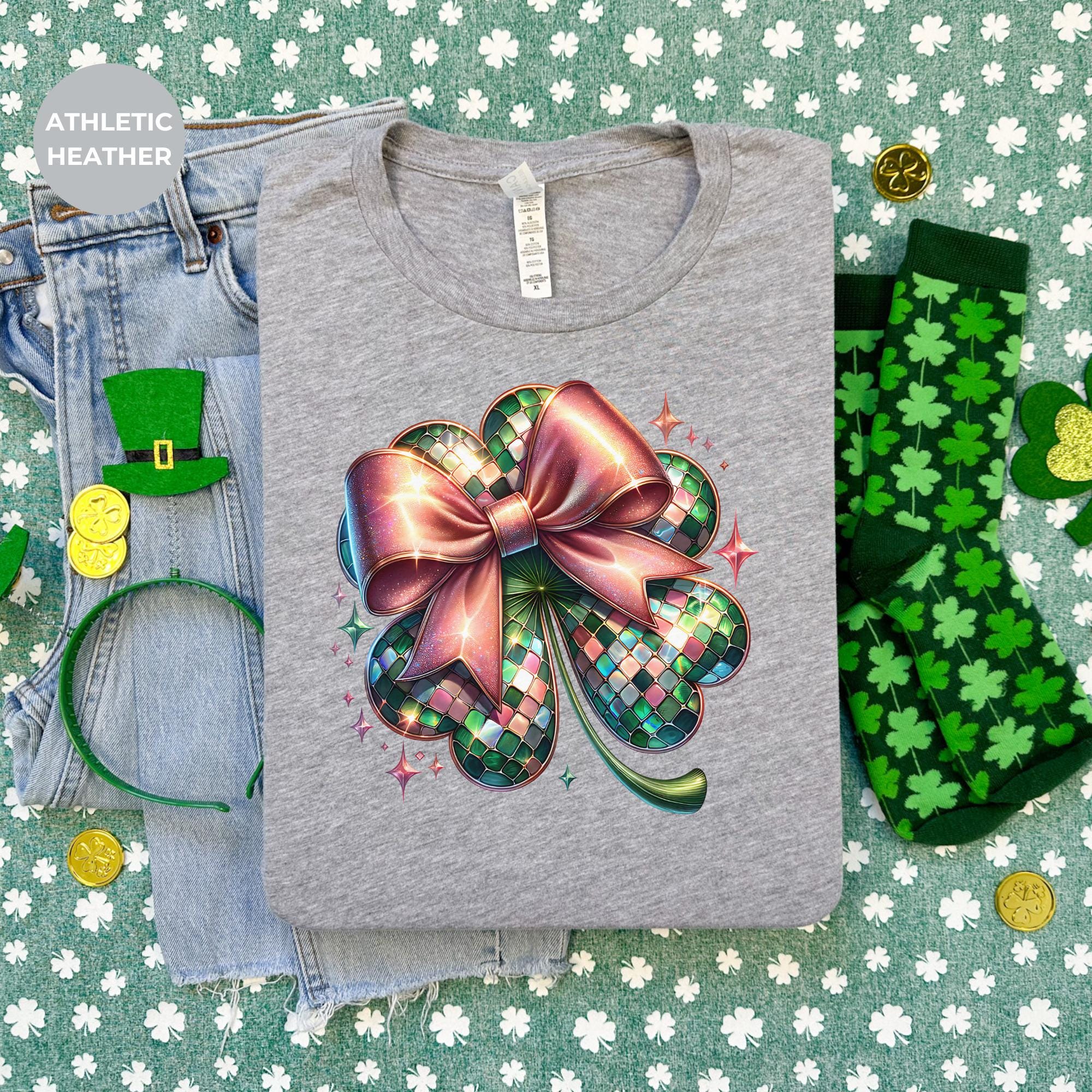 flower ribbon shirt - St patrick's Day Bow Coquette Day - Green Shirt - Irish Graphic Tee - Funny St. Patrick Day Shirt - Shamrock Shirt