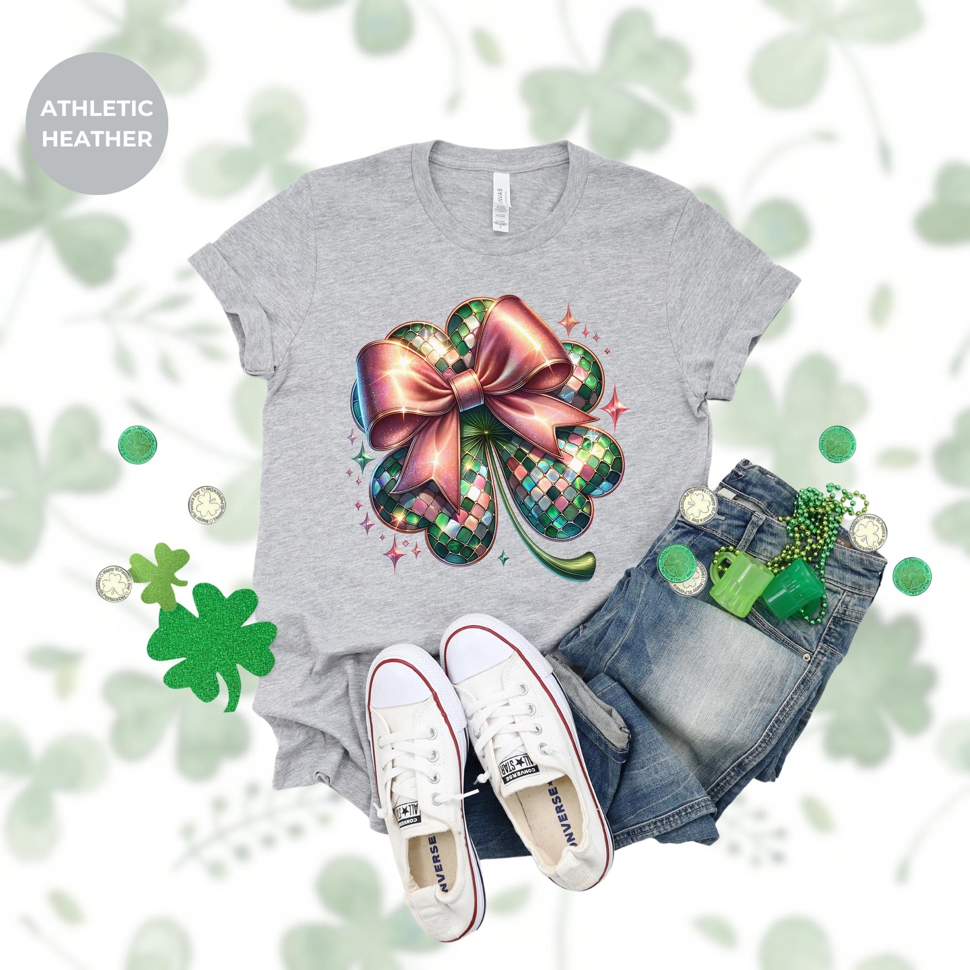 flower ribbon shirt - St patrick's Day Bow Coquette Day - Green Shirt - Irish Graphic Tee - Funny St. Patrick Day Shirt - Shamrock Shirt