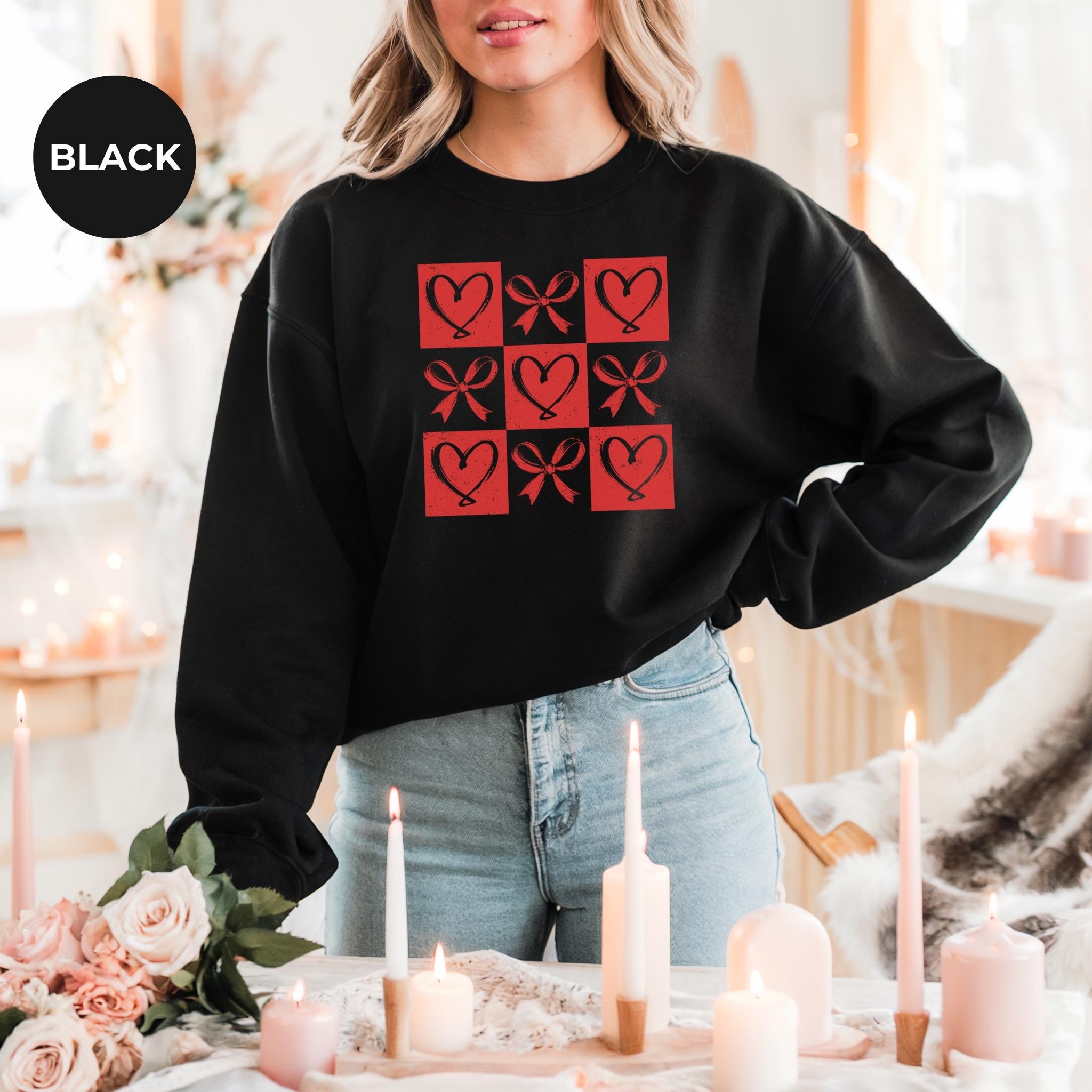 Red Hearts Valentines Sweatshirt, Women's Valentine's Day Top, Love Theme Shirt, Romantic Gift