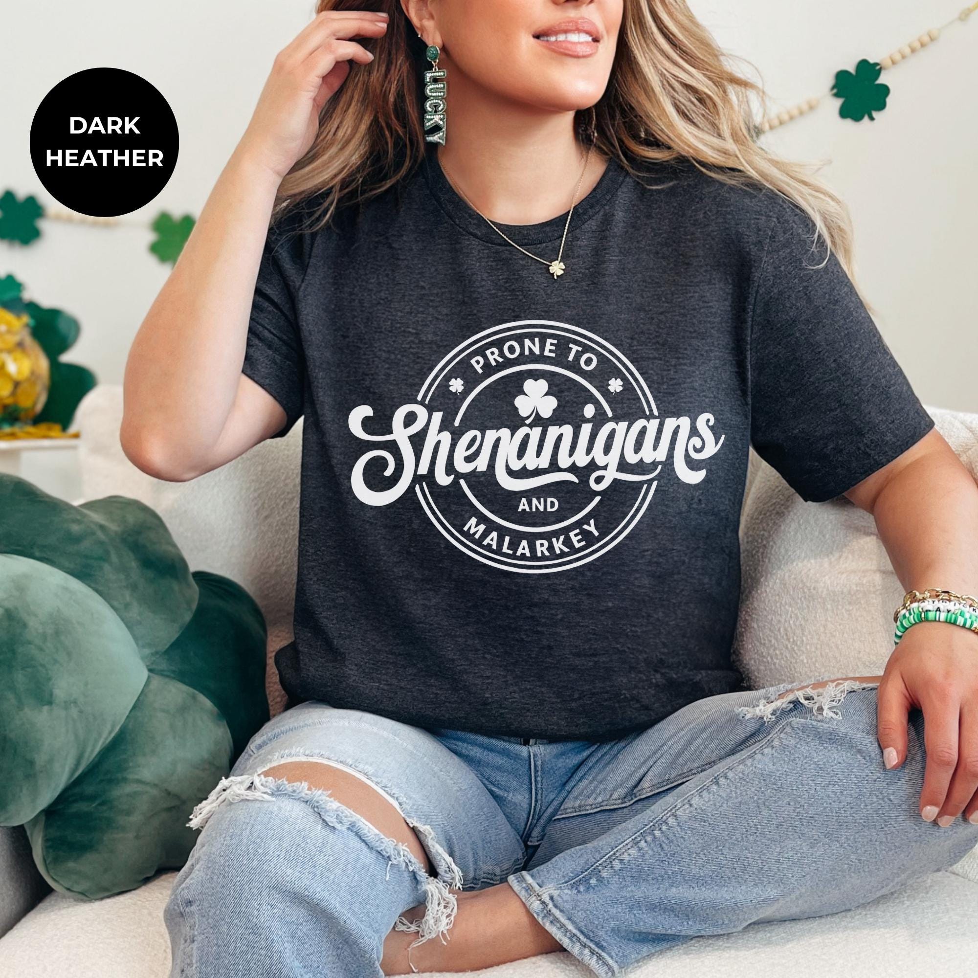 St. Patrick's Day T-Shirt for Women – Prone to shenanigans and malarkey, Funny Irish Tee – Lucky Clover Top – Aesthetic Crochet Shirt