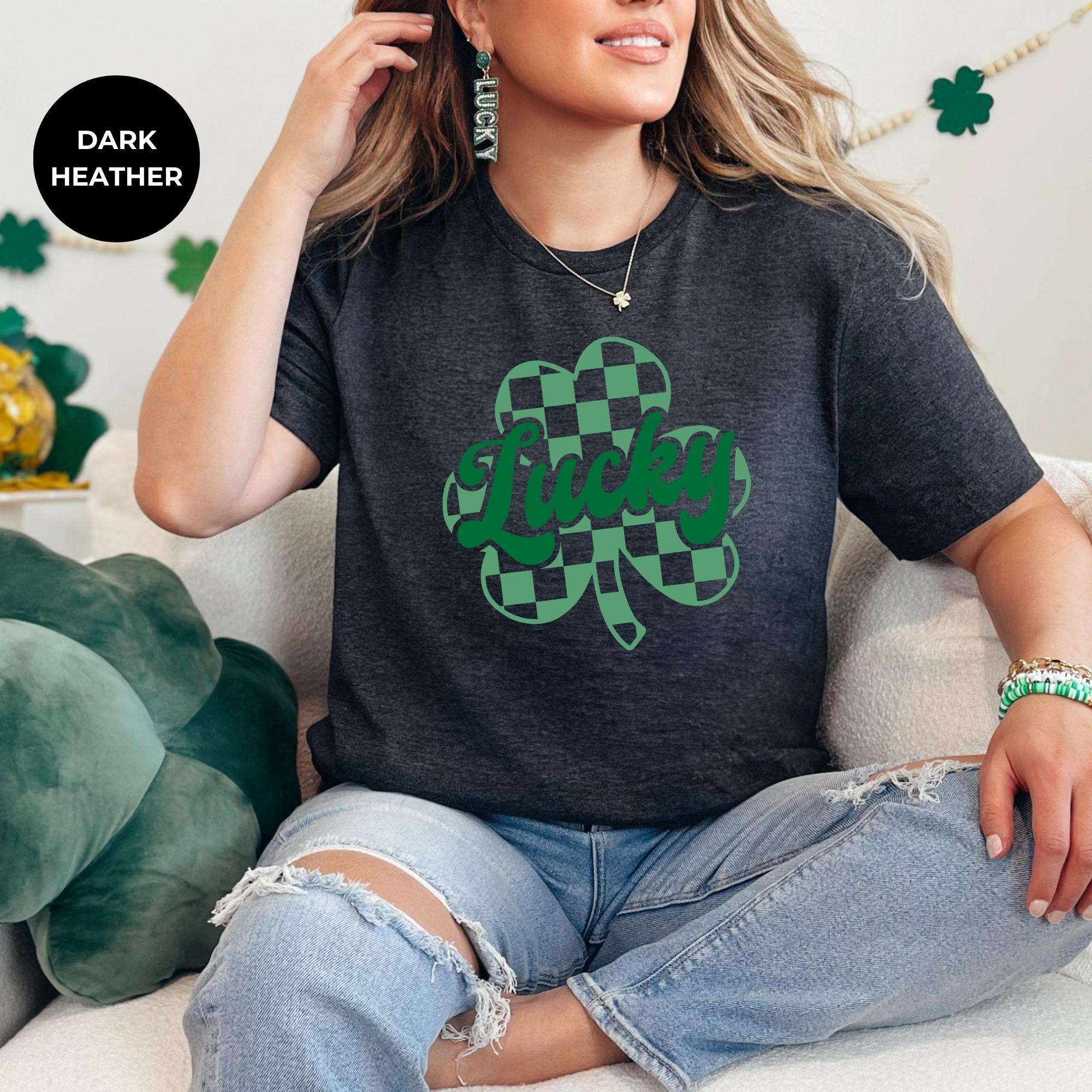 Lucky T shirt - St Patrick Day T-Shirt - Irish Graphic Tee - Green St Paddy Day Shirt - Lucky Shamrock Design - mockup tshirt - Gift for her