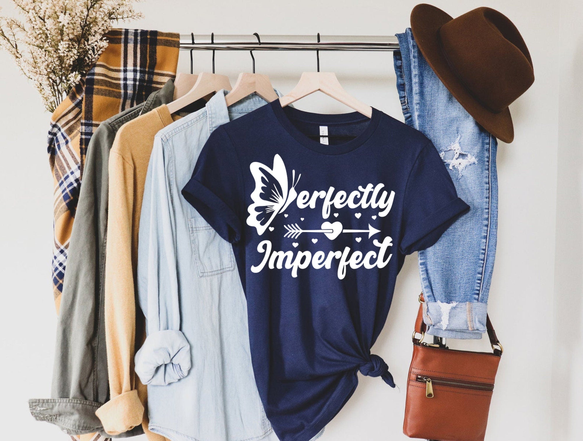 Perfectly Imperfect T-Shirt | Empowerment Shirt | Positive Vibes Shirt | Crewneck TShirt | Womens Jersey Short Sleeve | Butterfly Tee Shirt