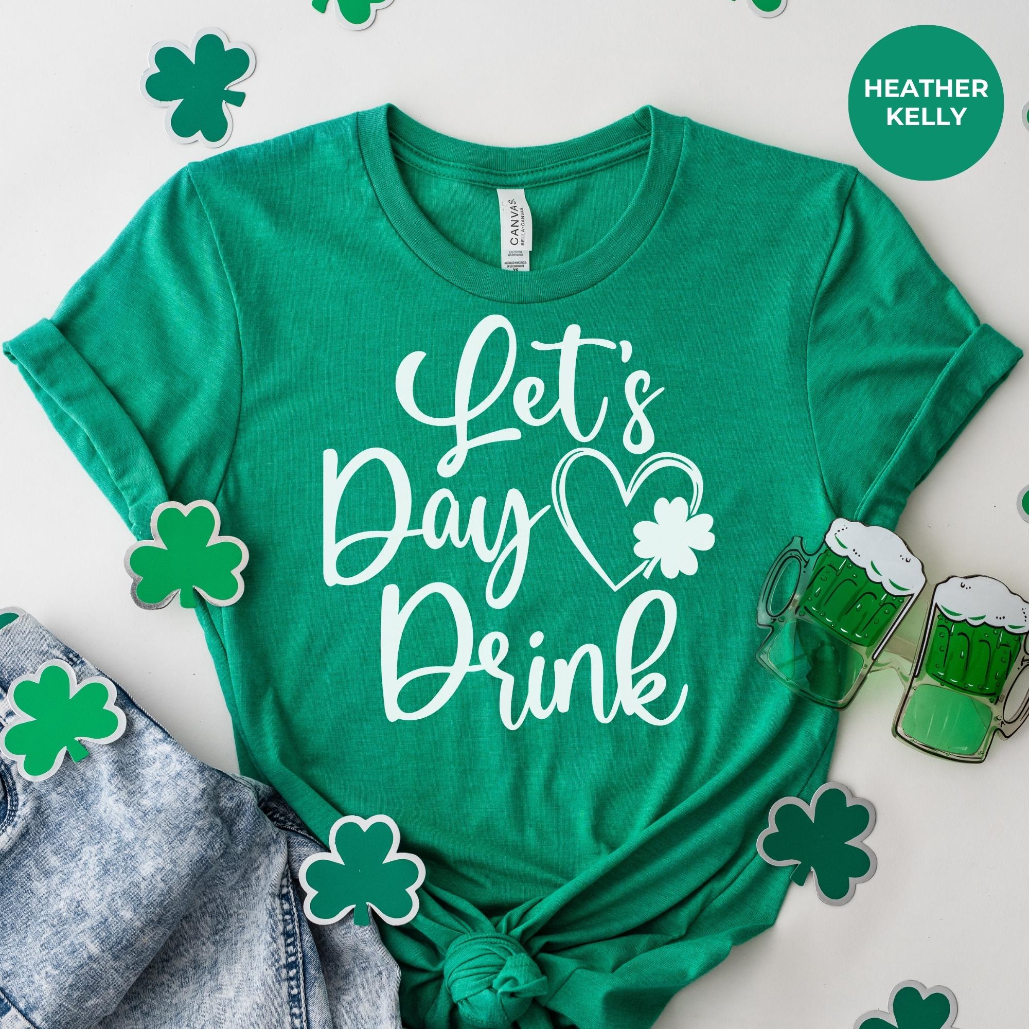 St Patrick Day T-Shirt - Lets day drink - Lucky Shamrock Tee - Green St Paddy Day Shirt - Irish Graphic - Clover T-Shirt - Design tshirt