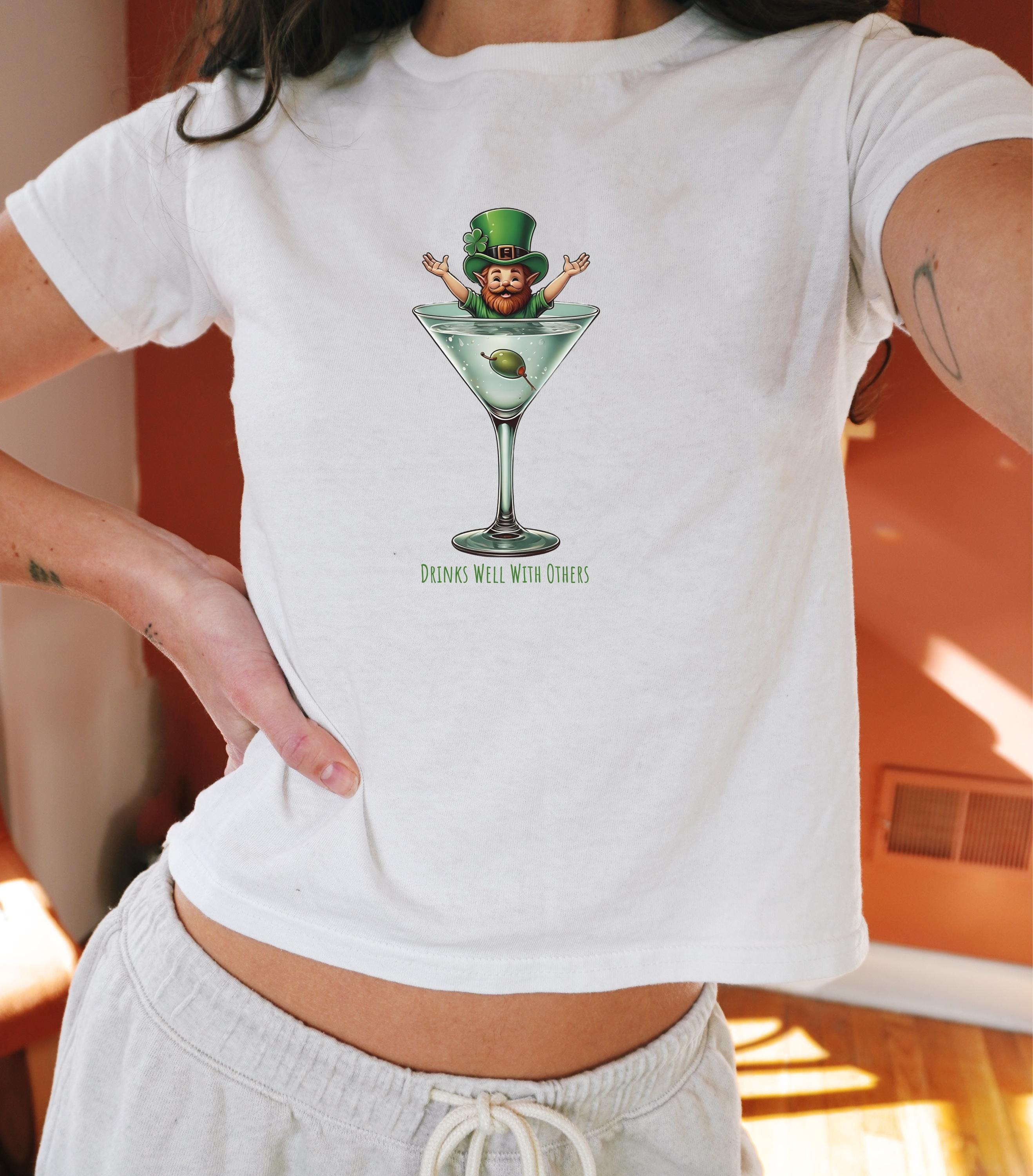 Drink well with others St. Patricks Day Baby Tee, Funny Irish Gift, Women's Trendy Top, Spring Celebration, st patrick day clothing