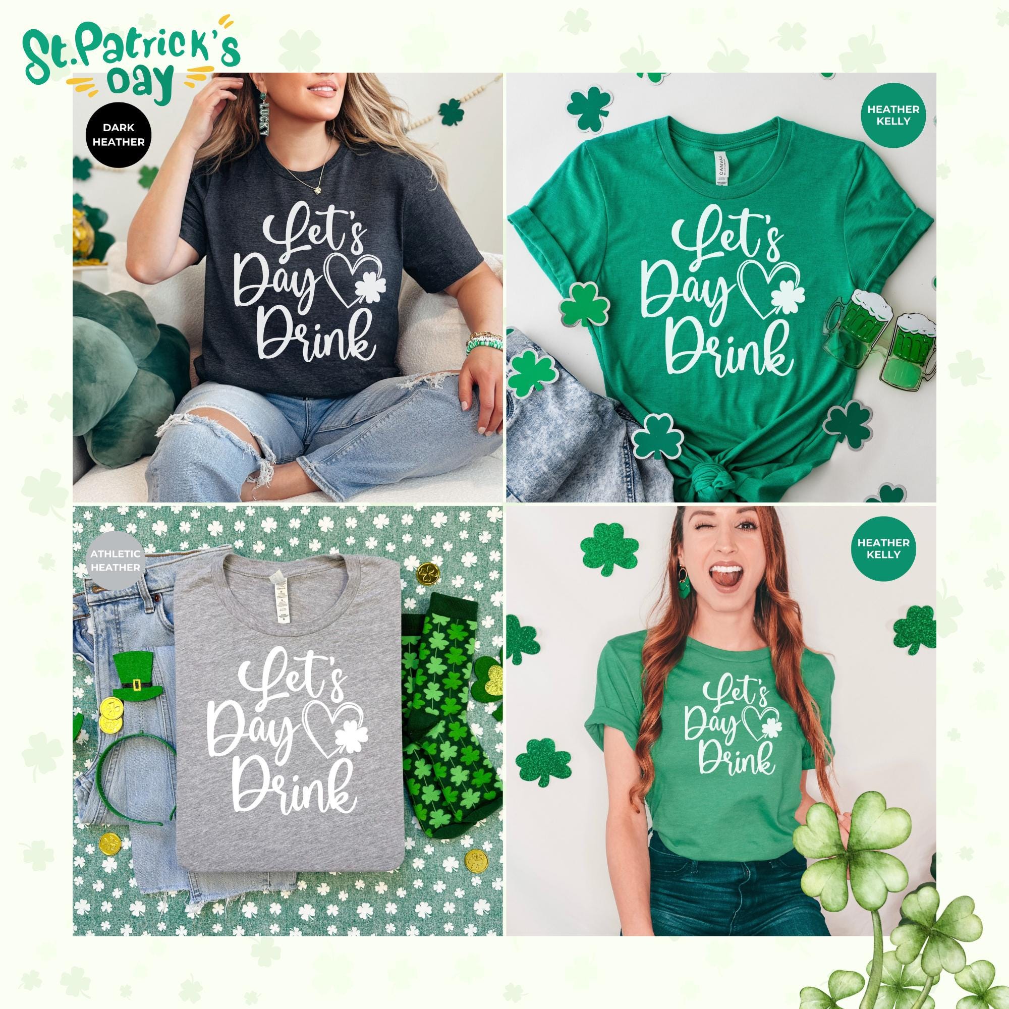 St Patrick Day T-Shirt - Lets day drink - Lucky Shamrock Tee - Green St Paddy Day Shirt - Irish Graphic - Clover T-Shirt - Design tshirt