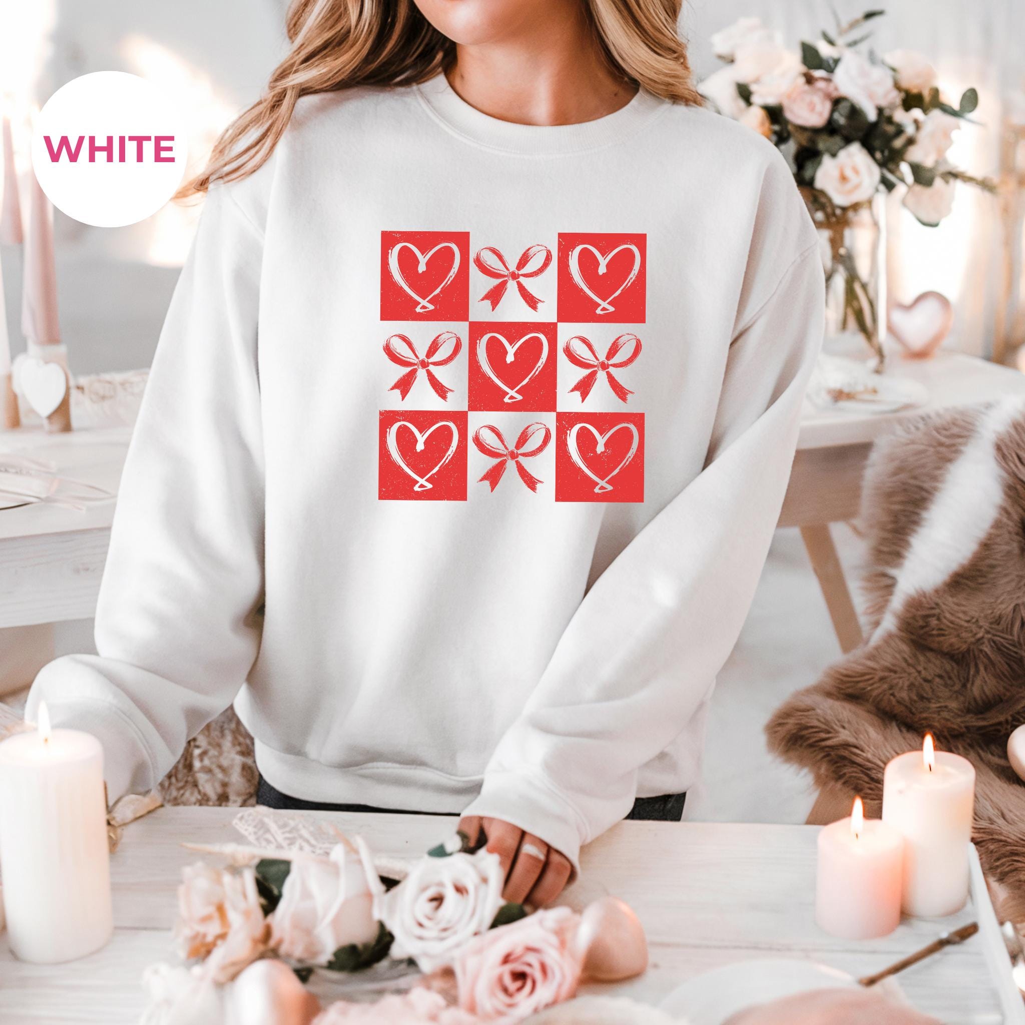 Red Hearts Valentines Sweatshirt, Women's Valentine's Day Top, Love Theme Shirt, Romantic Gift