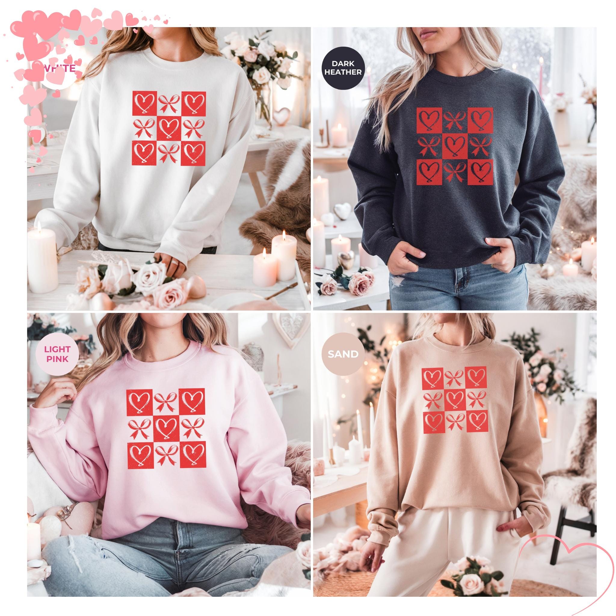 Red Hearts Valentines Sweatshirt, Women's Valentine's Day Top, Love Theme Shirt, Romantic Gift