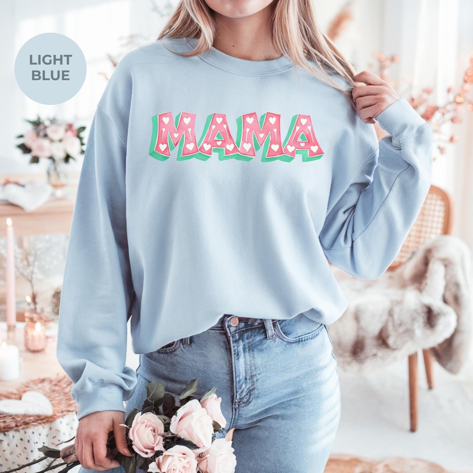 Mama Sleeve Print | Mama Heart Sweatshirt | Mama Valentine Sweatshirt | Women's Valentines Day Sweatshirt | Valentines