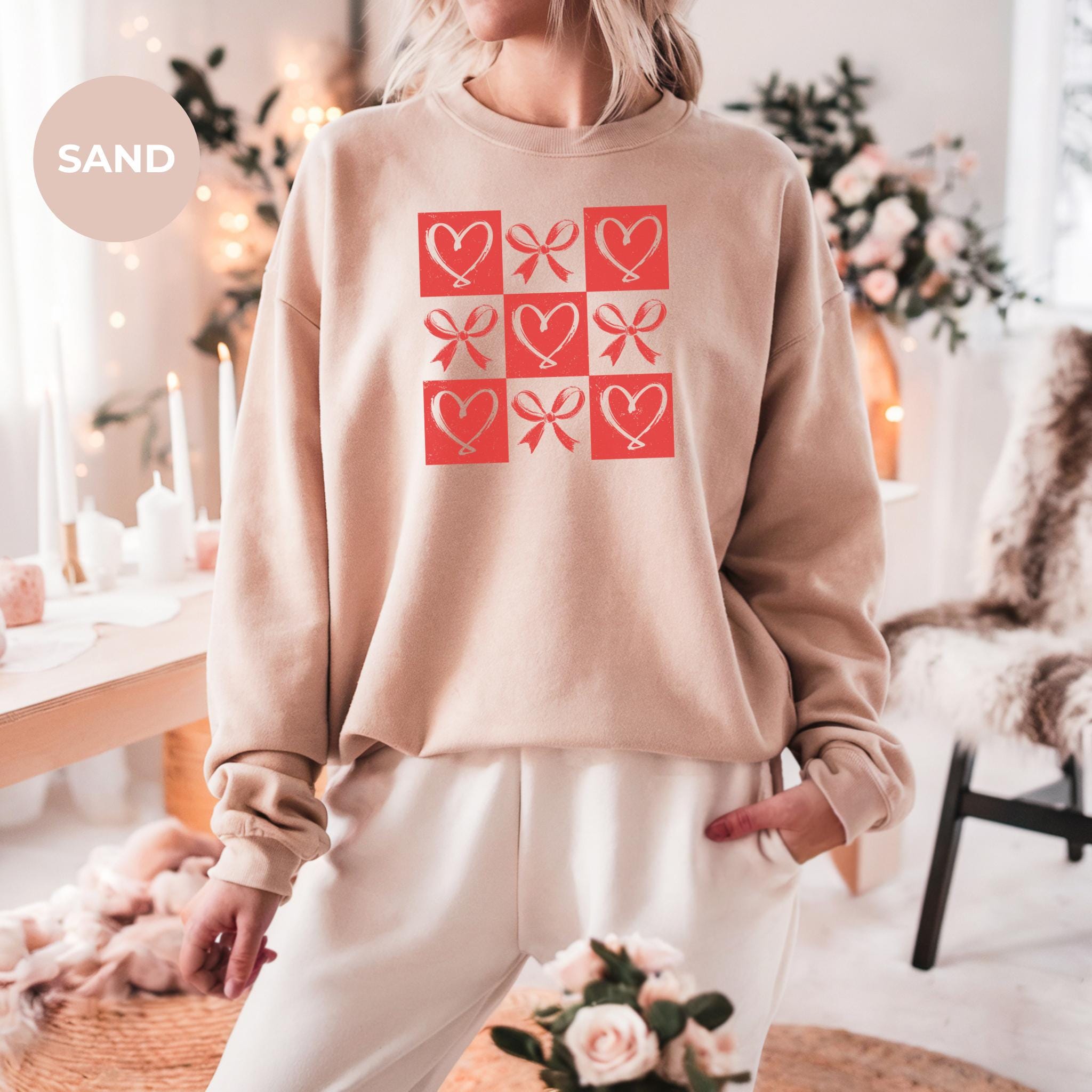 Red Hearts Valentines Sweatshirt, Women's Valentine's Day Top, Love Theme Shirt, Romantic Gift