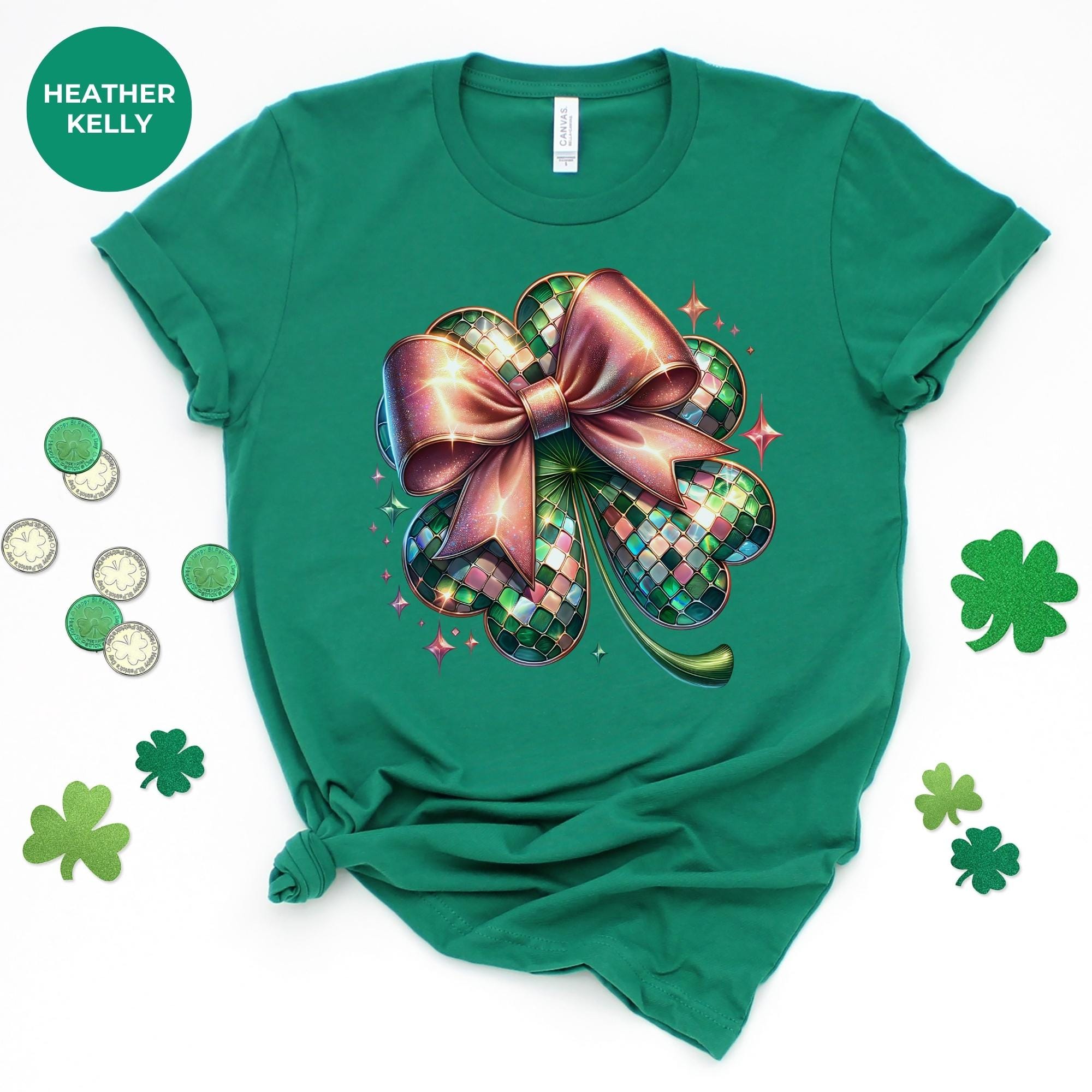 flower ribbon shirt - St patrick's Day Bow Coquette Day - Green Shirt - Irish Graphic Tee - Funny St. Patrick Day Shirt - Shamrock Shirt