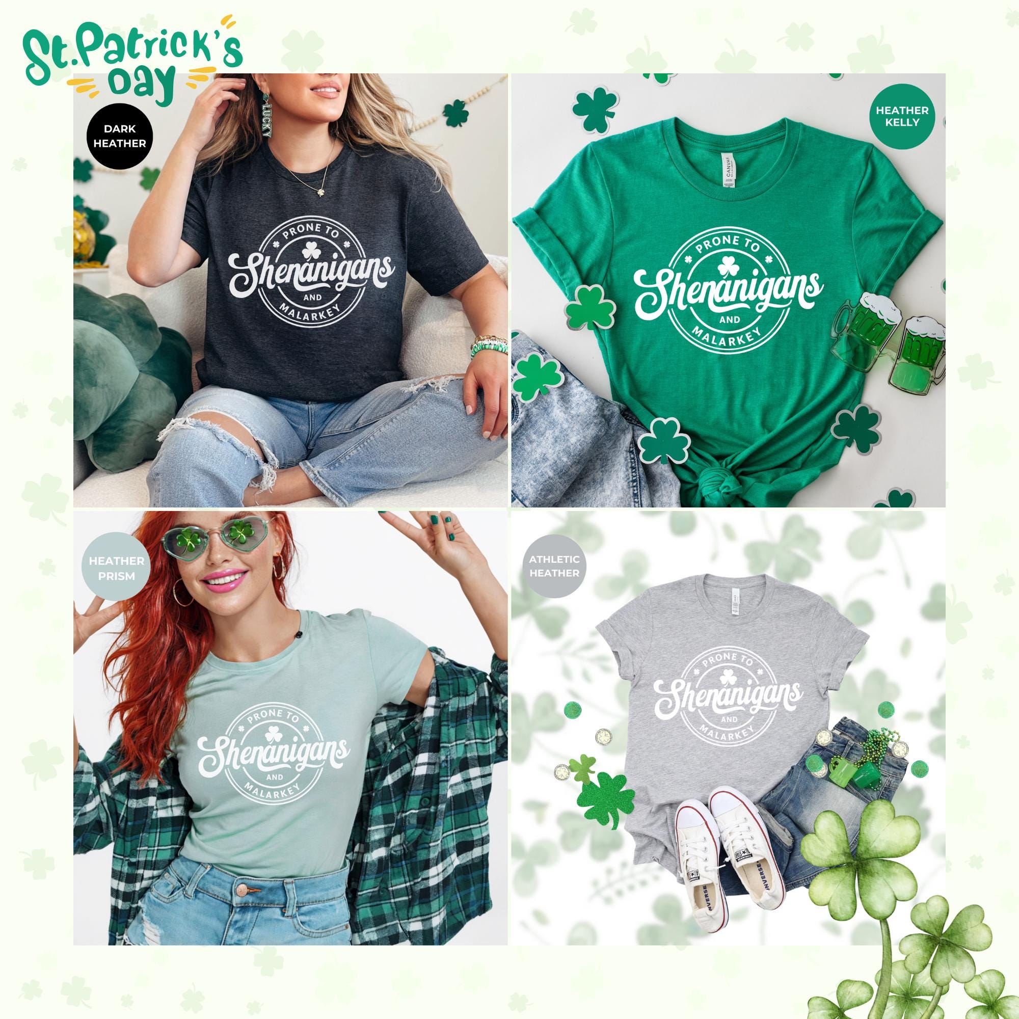 St. Patrick's Day T-Shirt for Women – Prone to shenanigans and malarkey, Funny Irish Tee – Lucky Clover Top – Aesthetic Crochet Shirt